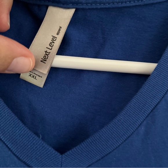 Blue Short Sleeve V Neck Tee, Size XXL - Picture 3 of 4